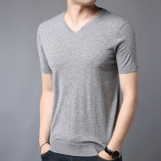 V Collar Short Sleeve Wool Shirts