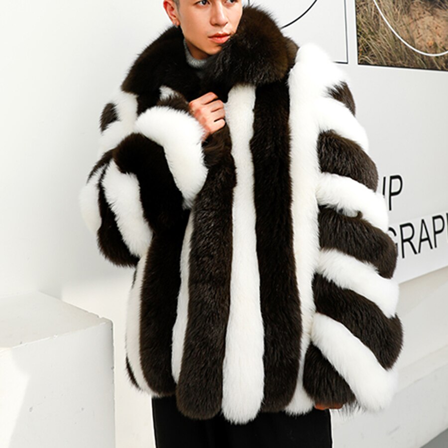 Black & White  Pattern Real Fur Coat