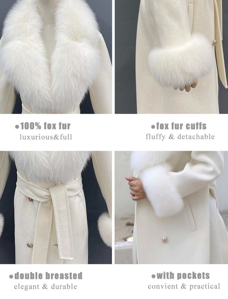 Cashmere Trench Coats Big Fur Collar & Cuffs