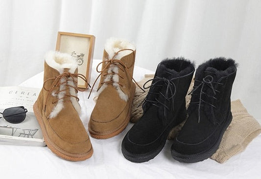 Genuine Leather Natural Fur Snow Boots