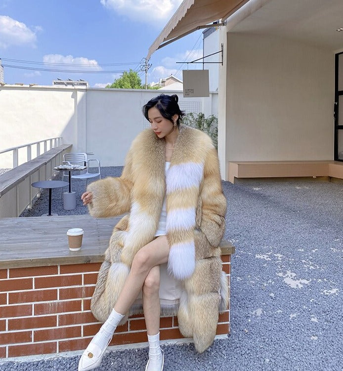 Long Thick Collar Real Fox Fur X-Long Coats