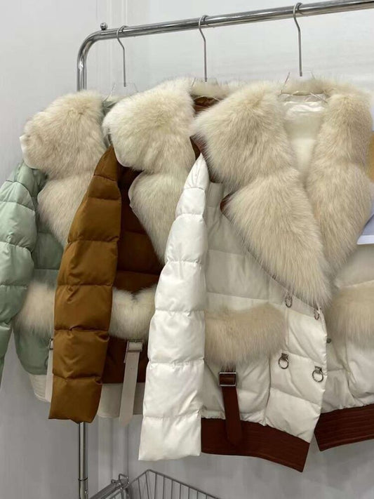 White Goose Down Real Fur Collar Puffer Coats
