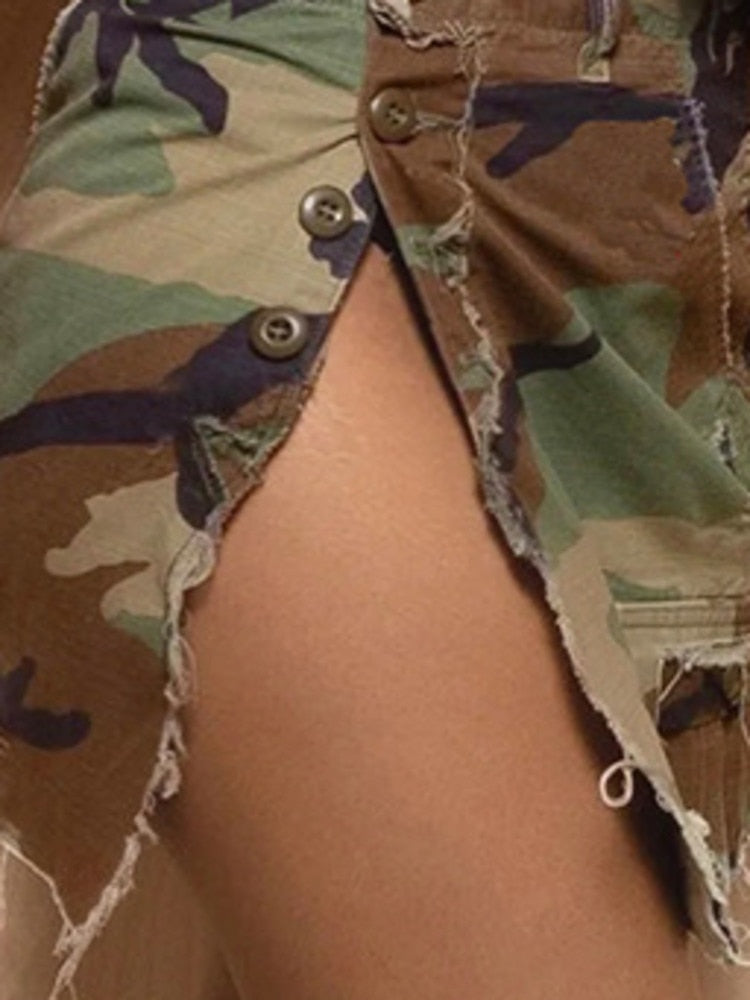 Camouflage Slim High Split Skirt