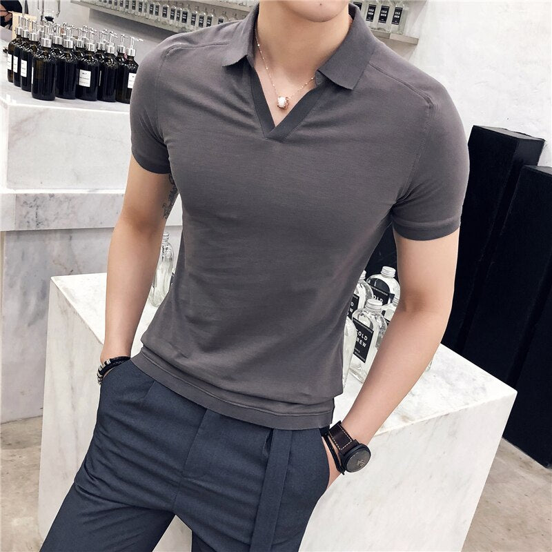 V-neck Breathable Short Sleeved Collar Shirts