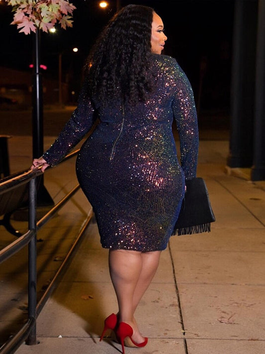 Sequin Long Sleeve Dress Plus Size