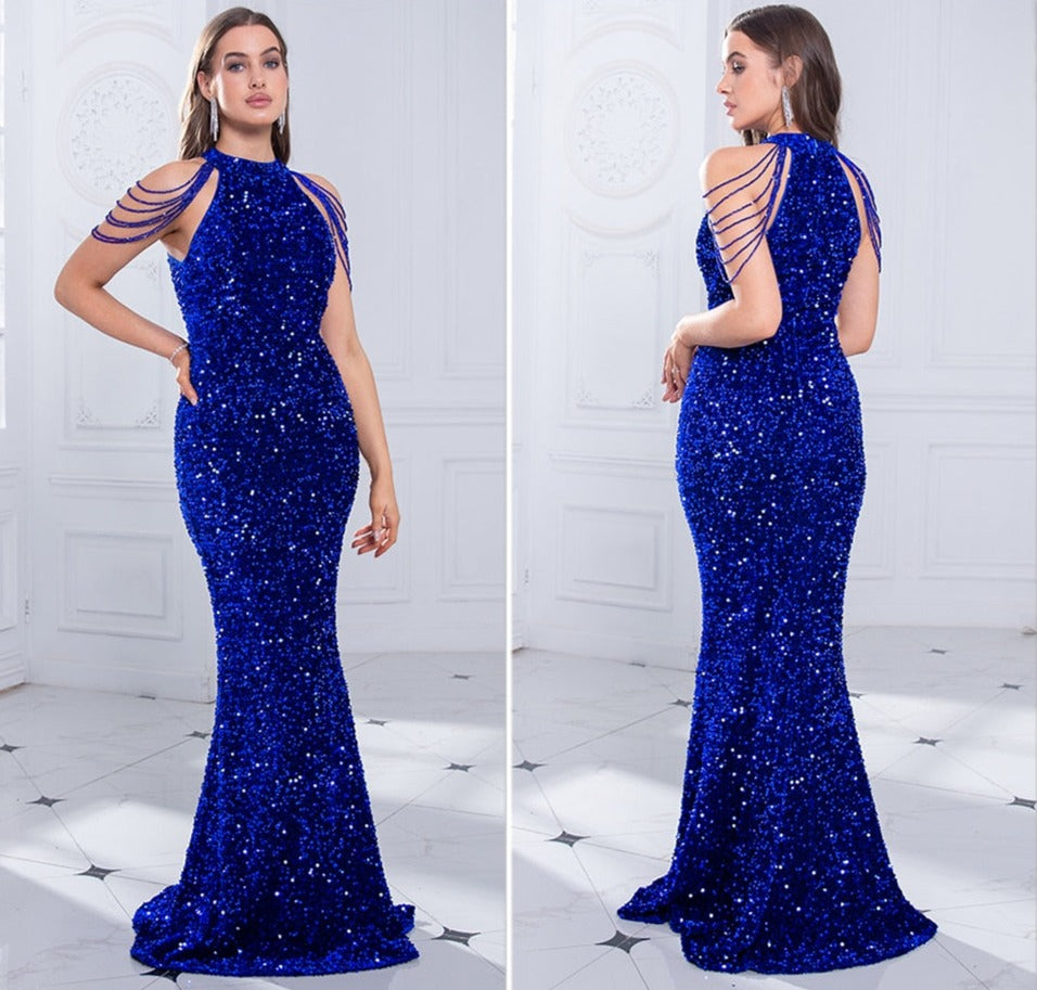 Sequin Beading Halter Sleeveless Evening Dresses