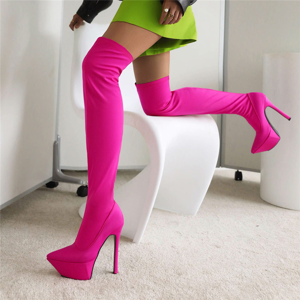 Fabric Platform Thin High Heel Over The Knee Boots