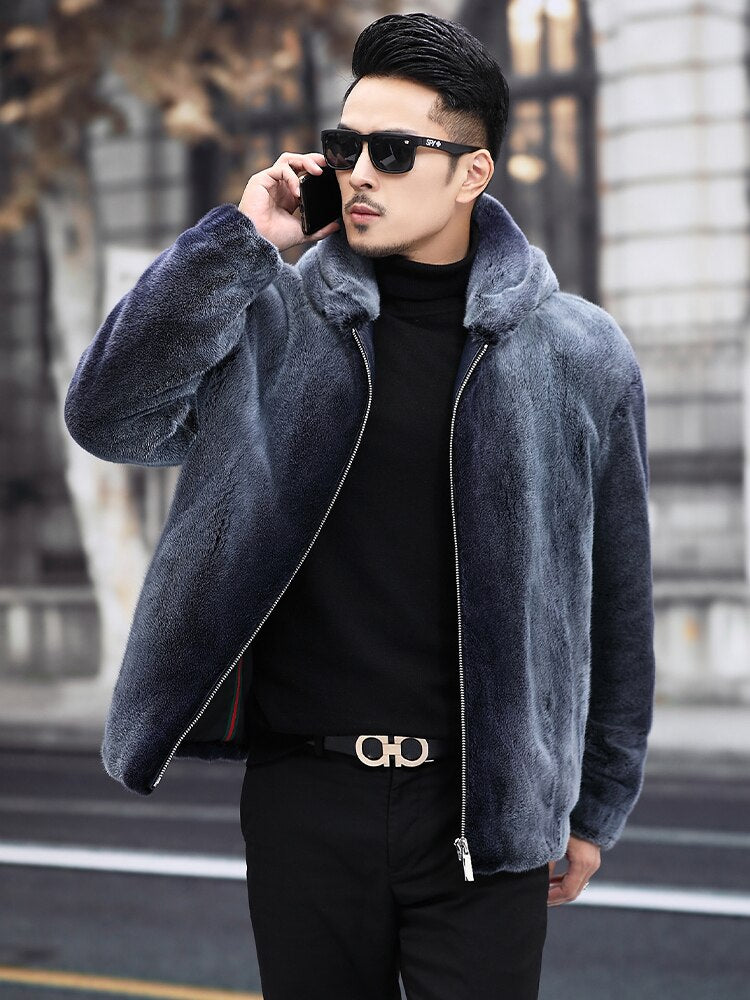 Real Mink Fur Hooded Fur Coat