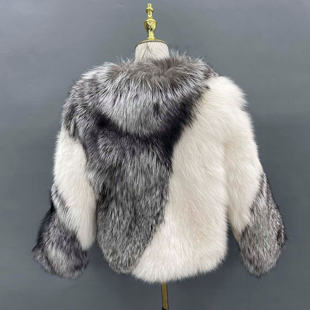 White Silver Genuine Fur Coat