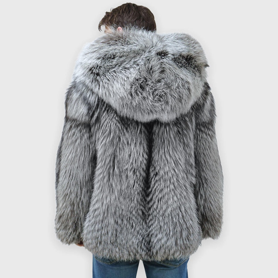 Sliver Hooded Real Fur Coats