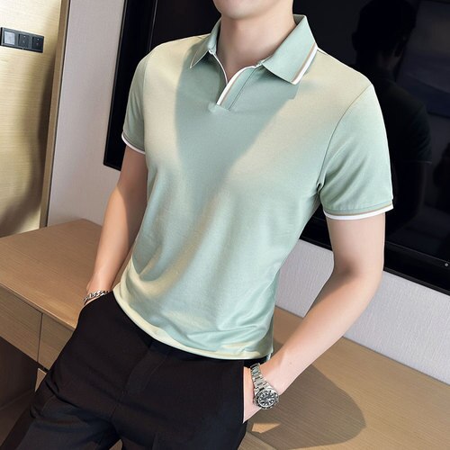 Stripe Collar Short Sleeve Shirts