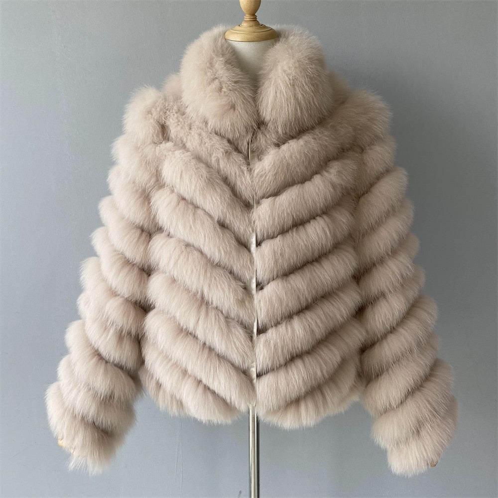 Reversible Knitted Real Fur Coats Silk Liner