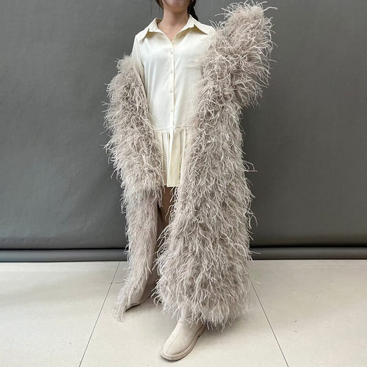 Fluffy Real Ostrich Feather X-Long Coats