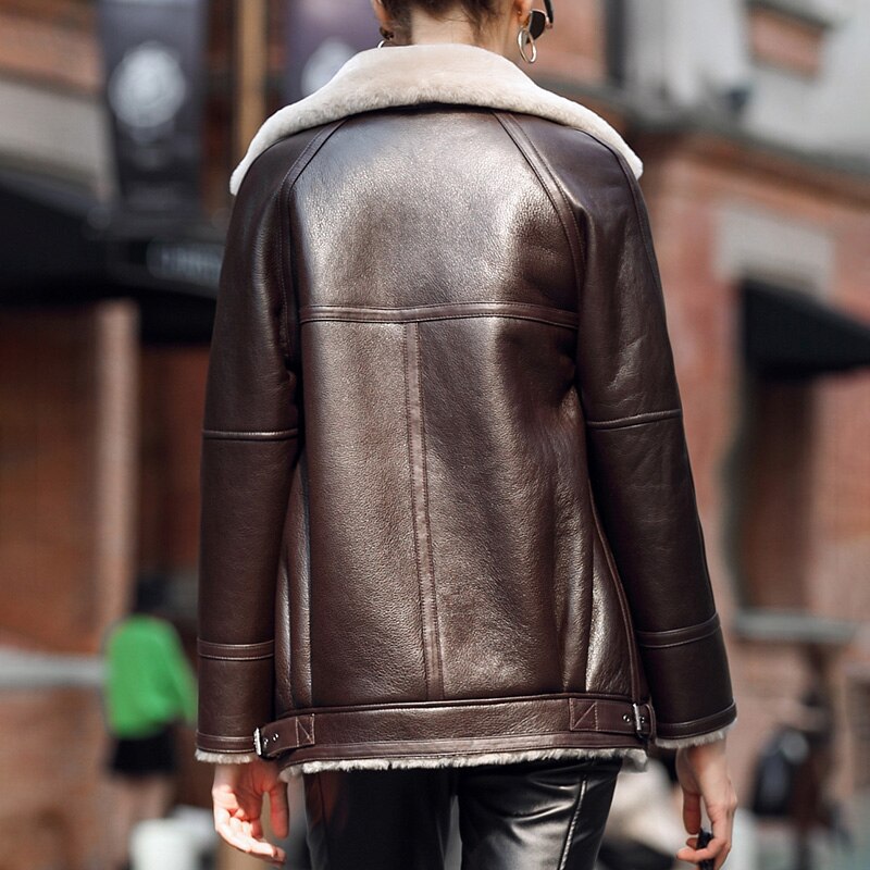 Genuine Leather Jackets Real Shearing Fur Lining