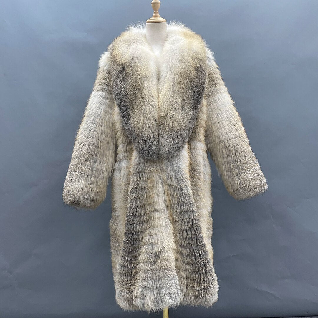 Big Fur Collar Real Fox Fur Over the Knee Coats