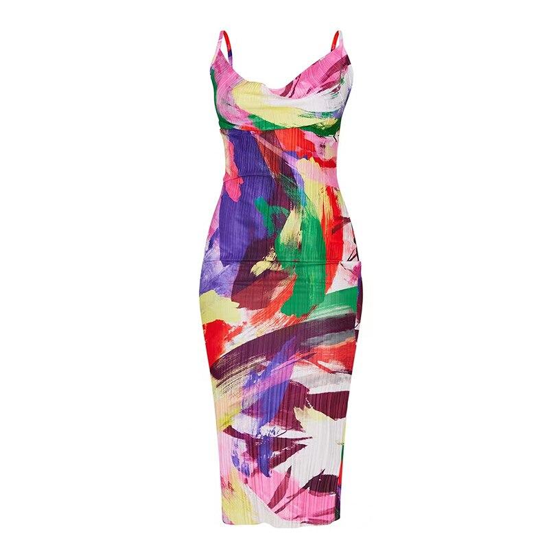 Printed Pleated Sling Summer Dresses
