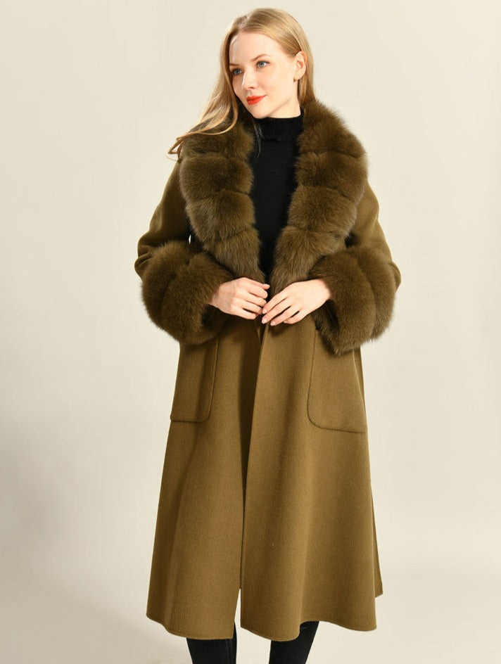 Cashmere Trench Coats Real Fur Collar & Cuffs