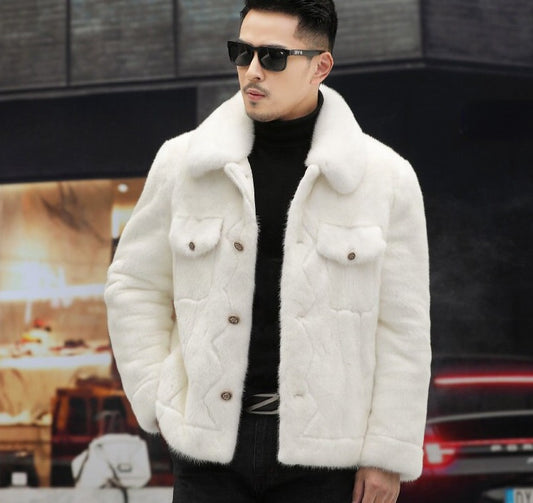 Luxury Real Mink Fur Coats Lapel Single-breasted