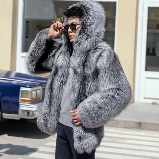 Real Sliver Fur Coat Hooded