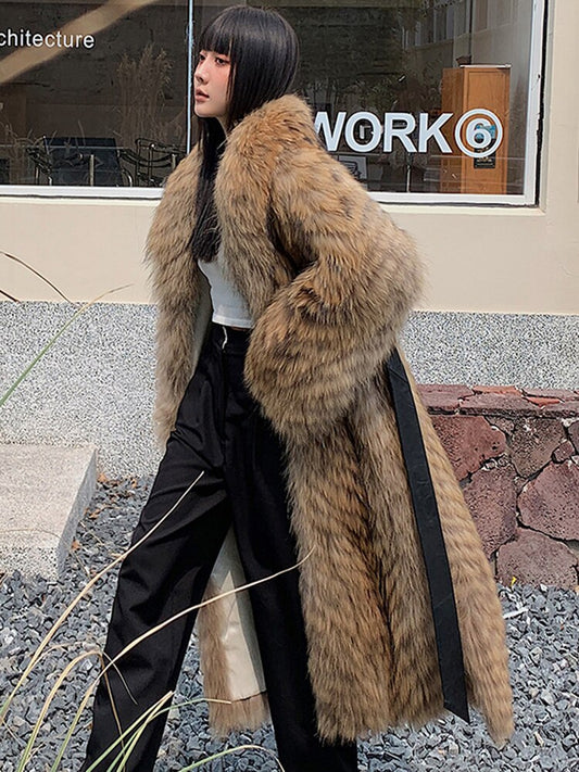 Real Fur Coat Big Fur Collar X-long Coats