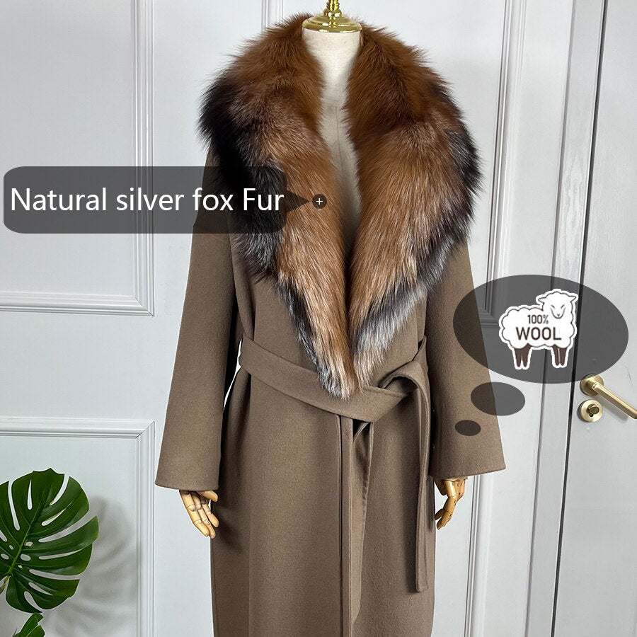 Long Cashmere Big Real Fur Collar