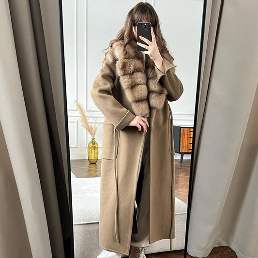 Cashmere Wool Coats X Long Real Fur Collar