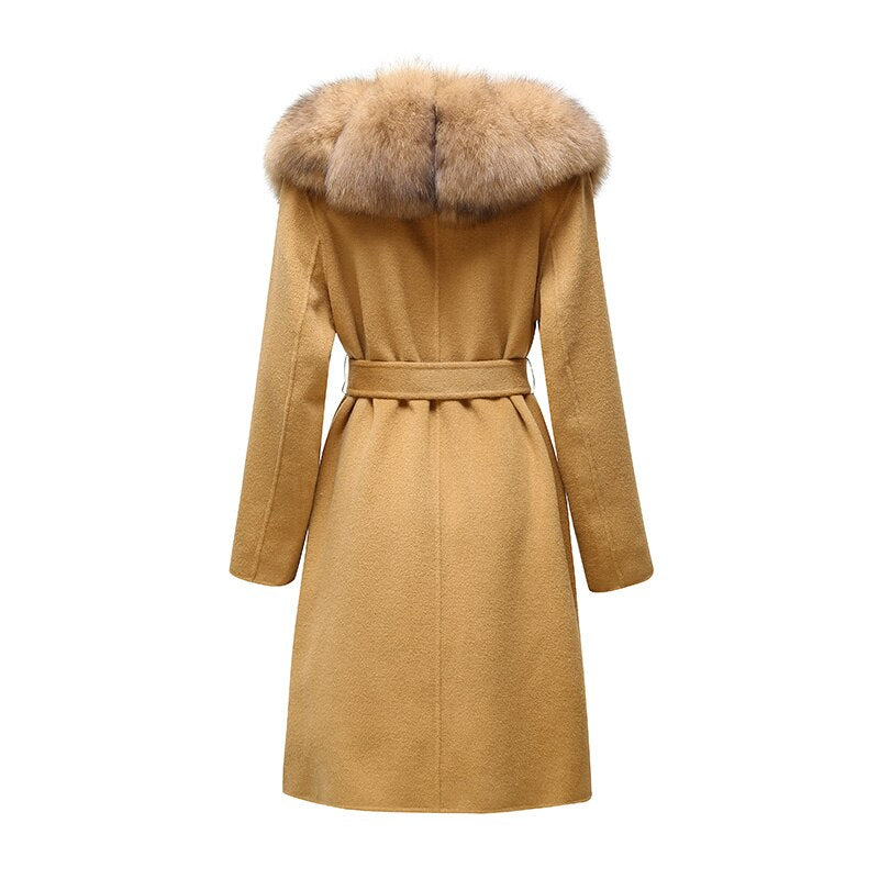 Cashmere Trench Coat Detachable Real Fur Long Collar