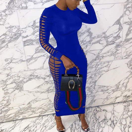 Side Cut Out Long Sleeve Bodycon Maxi Dresses