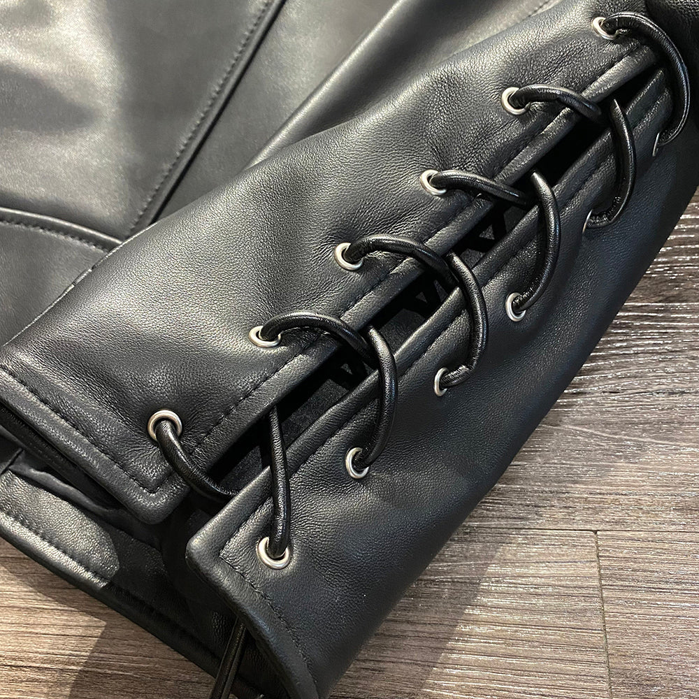 Genuine Leather Tie Up Short Moto Jackets