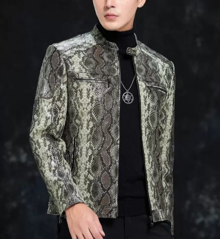 Python Pattern Genuine Leather Jacket
