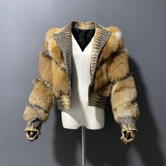 Snake Genuine Leather Real Fur Coat