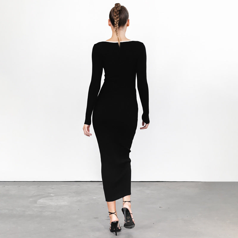 Long Sleeve Hollow Rib Maxi Dresses