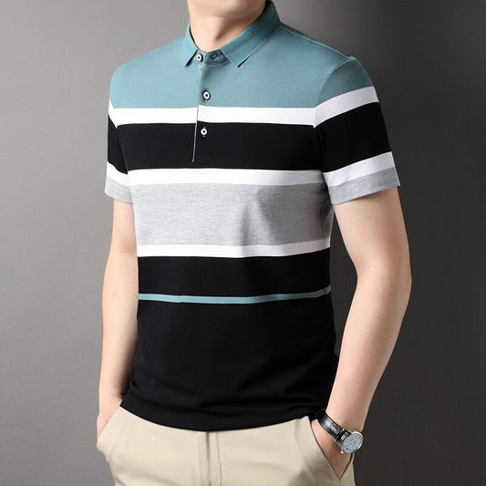 Quarter Striped Short Sleeve Collar Shirts