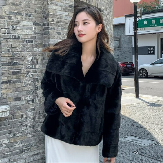 Full Pelt Real Mink Fur Coats Big Fold Collar