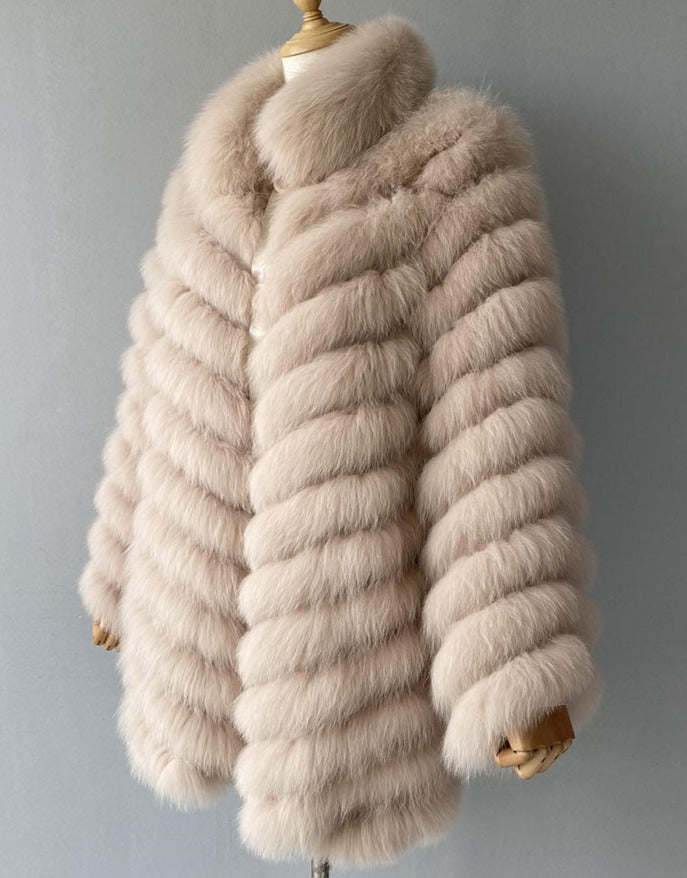 Reversible Real Fur Pattern Silk Lining Coats