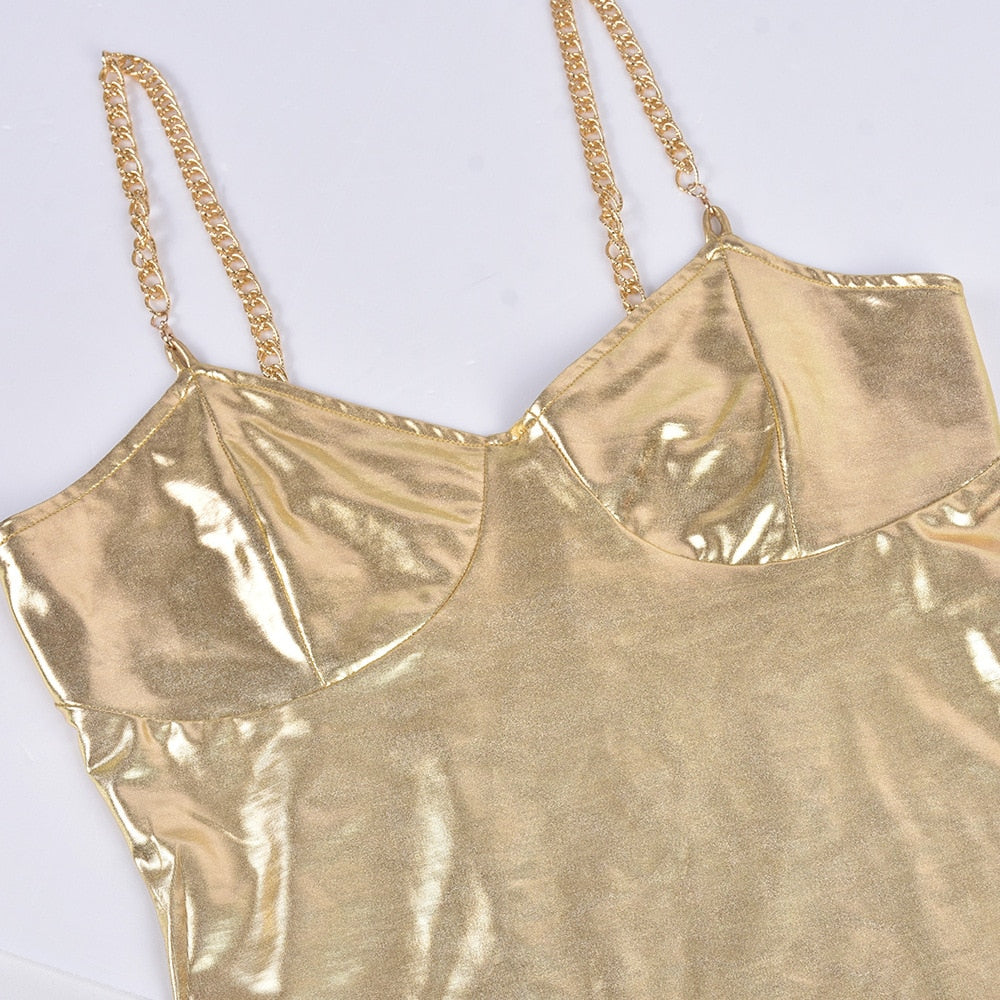Gold PU Leather Chain Dress