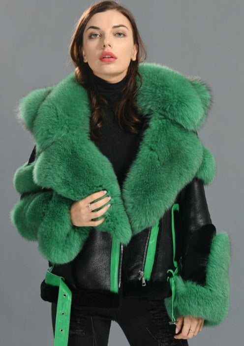 Genuine Leather Fur Moto Shearling Liner Fur Collar Parka