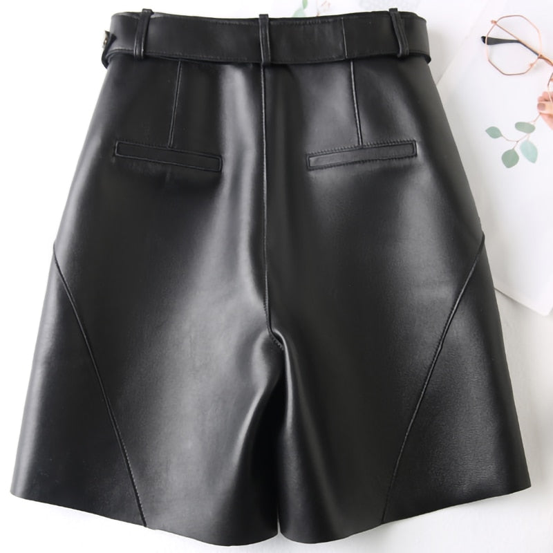 Genuine Leather Mid Thigh Straight Shorts