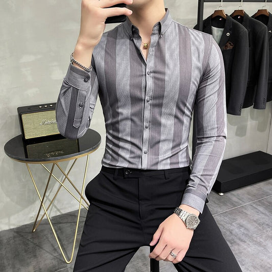 Striped Slim Fit Long Sleeve Button Ups