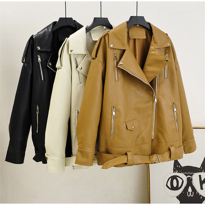 PU Leather Loose Long Moto Jackets