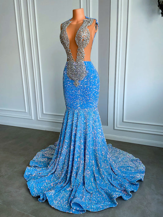 Mesh Diamond Beaded Mermaid Dresses