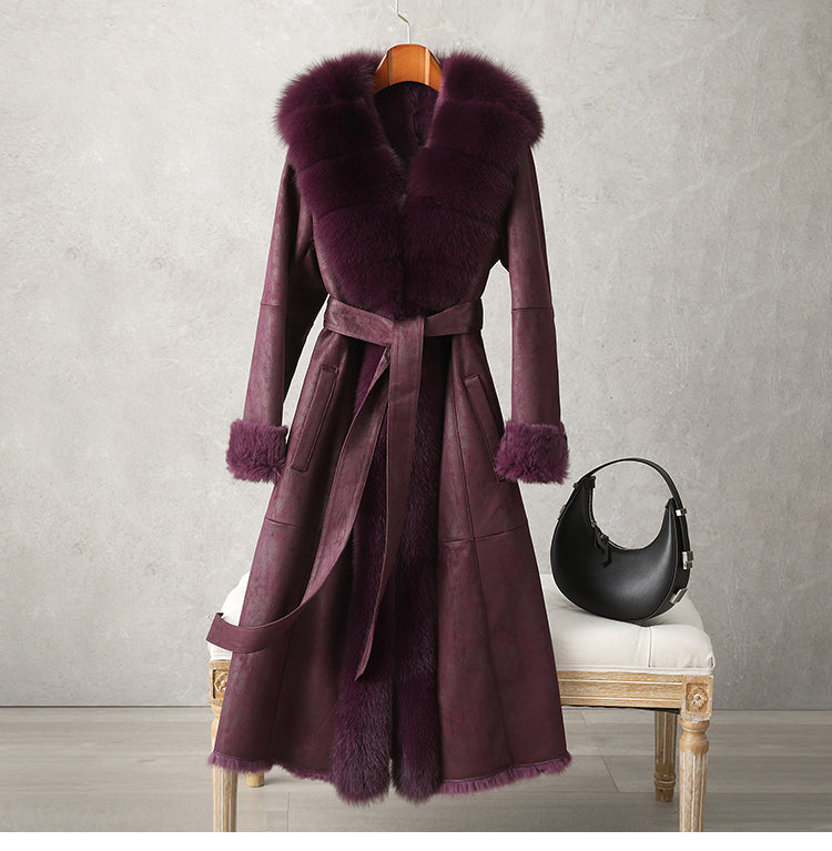 Genuine Leather Real Fur Collar Pea Coats