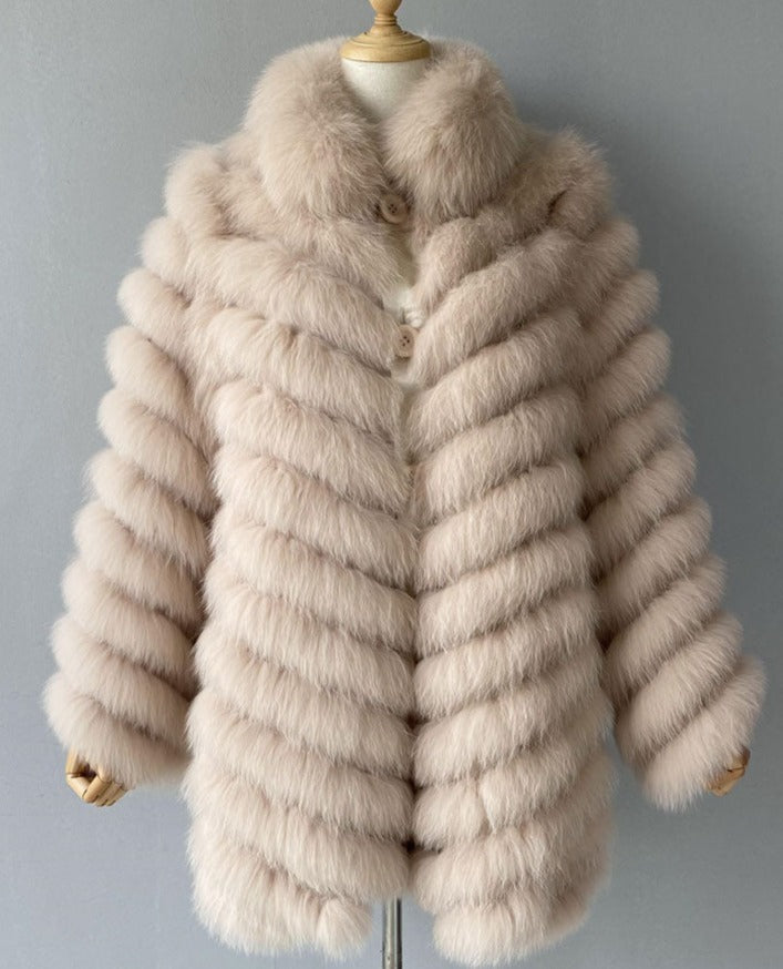 Reversible Real Fur Pattern Silk Lining Coats