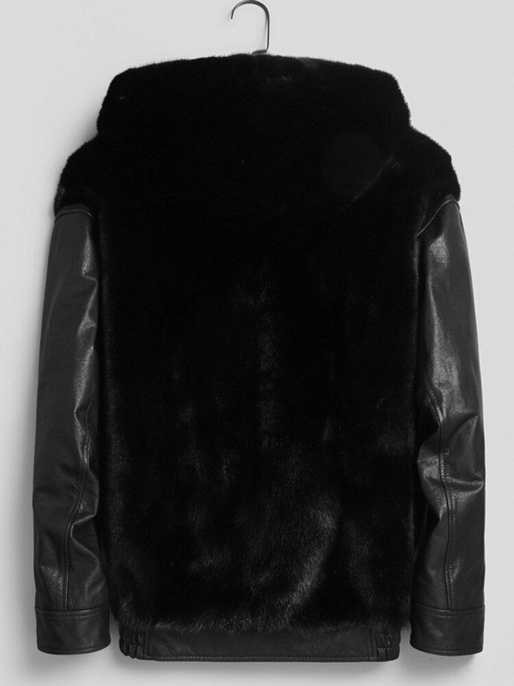 Genuine Leather Hooded Coats Real Mink Fur