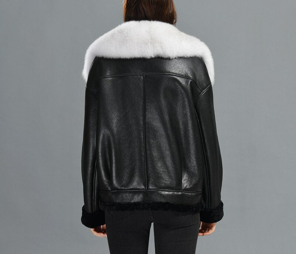 Genuine Leather Moto Jackets Shearling Liner