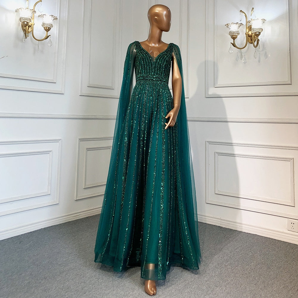 Luxury Sequin One Cape Sleeves Floor-Length Dresses