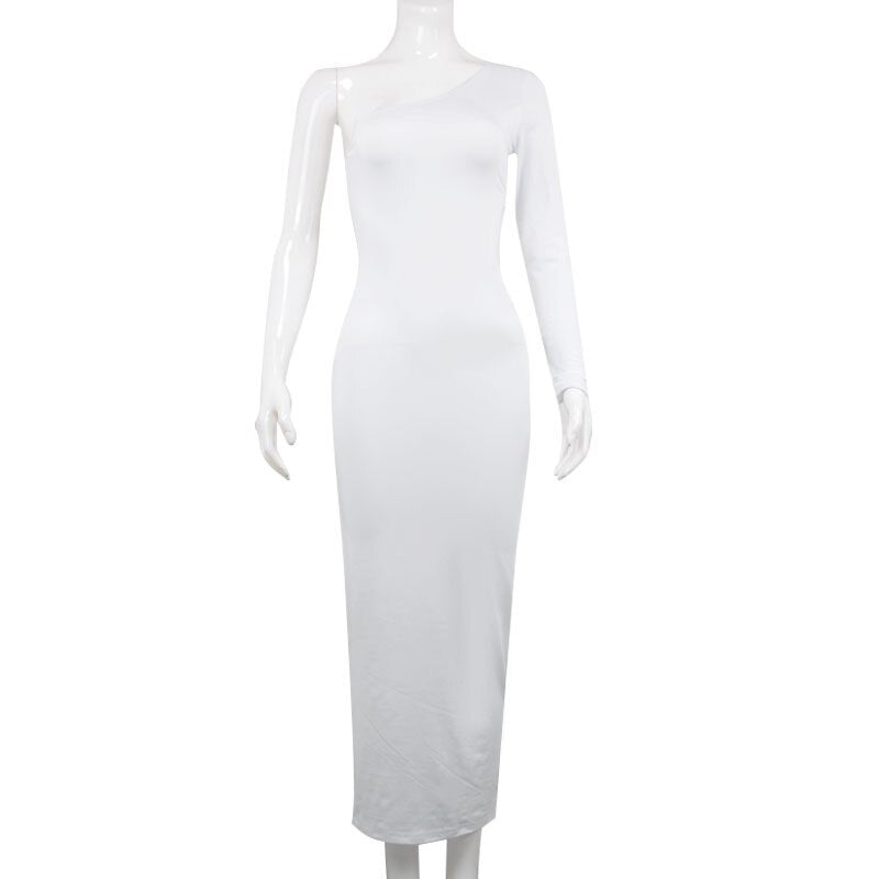 One Shoulder Sleeve Hollow Side Midi Dresses