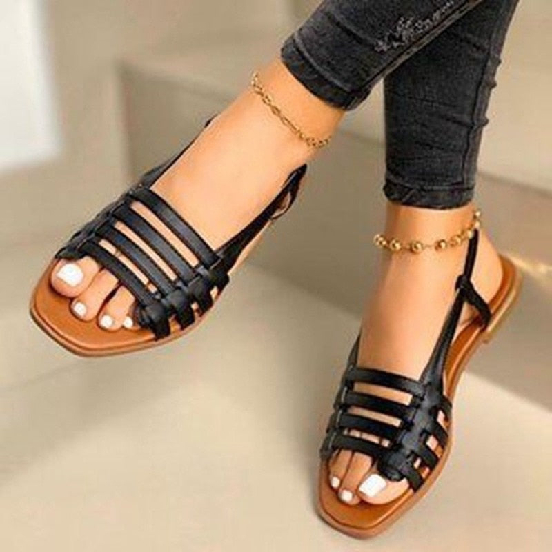 Open Toe Flat Roman Back Strap Sandals