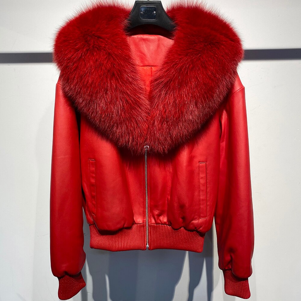 Genuine Leather Jacket Real Fur Collar