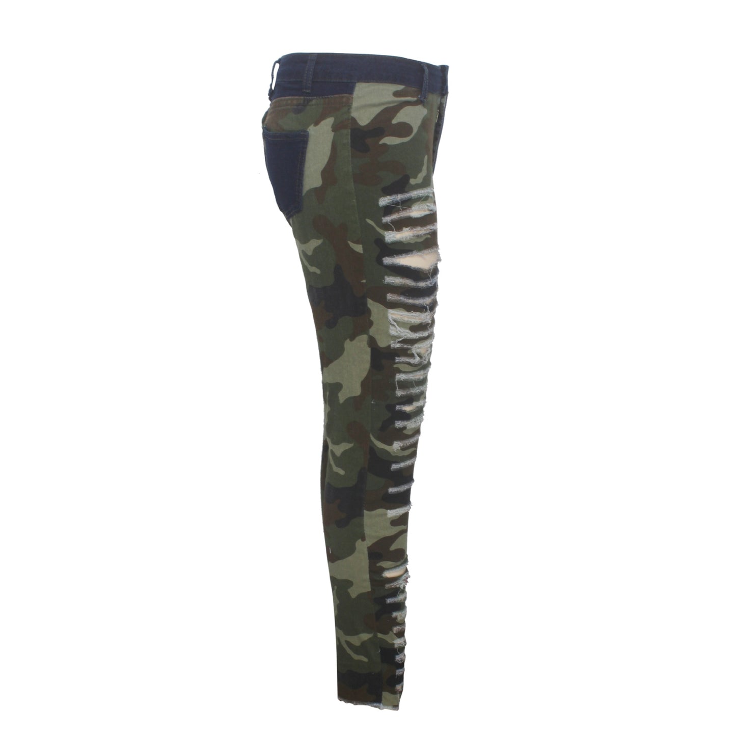 Camouflage Print Full Ripped Pencil Denim Jeans